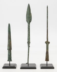 3 Ancient Luristan Bronze Spear Head Blades, 8.5"-9.75"