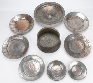9 Pieces Of Antique Armenian Tinned Copper, 8 Inscribed