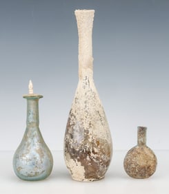3 Ancient Roman Glass Bottles