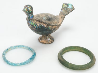 Rare Ancient Roman Glass Bird And 2 Bangles