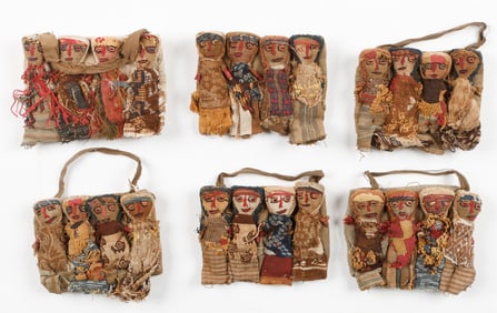 6 Chancay Style Peruvian/Peru Funerary Folk Textile Dolls