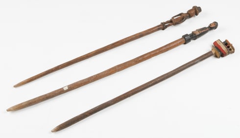 3 Kuna Indian Canes/Staff, Panamanian, C. Mid 20th C.