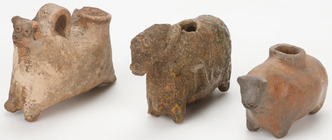 3 Andean/South American Clay Animal Vessels Peru/Bolivia