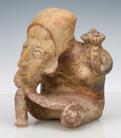 Pre-Columbian Jalisco Pottery Seated Figure, H:7.5"