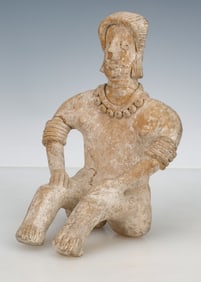 Pre-Columbian Pottery Seated Figure, H: 7.5"