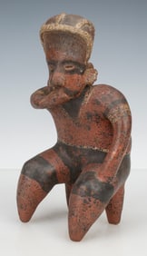 Fine Nayarit Pottery Redware Seated Figure, H: 10"