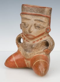 Pre-Columbian Nicoya Pottery Seated "Venus" Figure, H: 7.5"