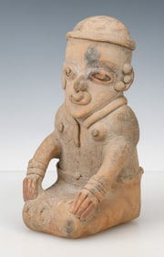 Pre-Columbian Pottery Seated Figure, H: 9.5"