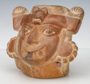Pre-Columbian Moche Pottery Warrior Portrait Vessel
