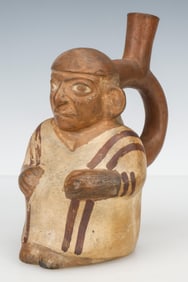 Pre-Columbian Moche Pottery Stirrup Vessel, H: 7"