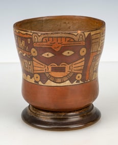 Pre-Columbian Nazca Polychrome Pottery Trophy Head Cup