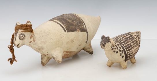 2 Pre-Columbian Chancay Pottery Llama Figures, Central Coast
