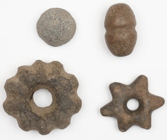 Collection of 4 Stone Club Heads And Tools, West Papua
