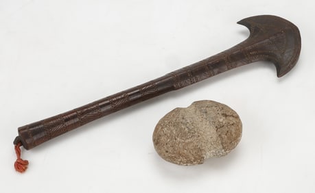Samoan War Club And Stone Hammer, L: 21", 6"