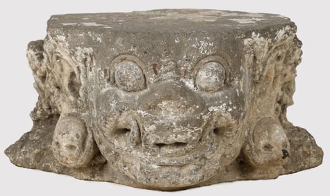 Balinese Stone Column Base, 16" x 19" x 16"
