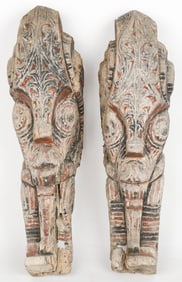 Pair of Batak Singhas Architectural Elements, H: 47"