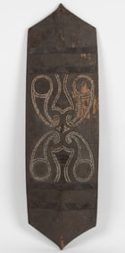 Dayak Shell Inlay Decorated Shield, Borneo, H:47"