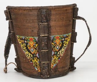 Dayak Rattan And Beaded Baby Carrier, Borneo