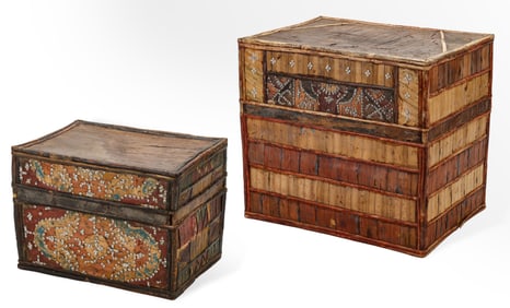 2 Leti Palm Leaf and Shell Storage Boxes