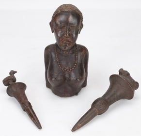 African/Africa Balue Whisk Handles & Lost Wax Bust