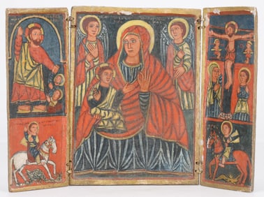Antique Coptic Triptych, Ethiopia, Possibly 18th C.