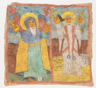 Ethiopian Church Painted Cloth Wall Hanging, 35" x 37"