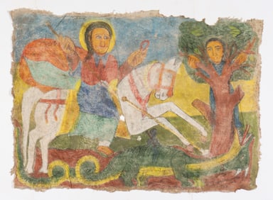 Ethiopian Church Painted Cloth Wall Hanging, 34" x 45"