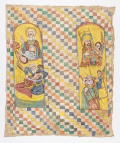 Ethiopian Church Painted Cloth Wall Hanging, 61" x 49"