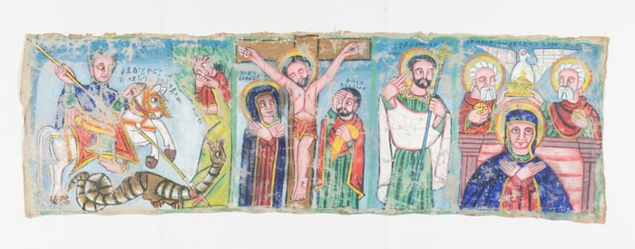 Ethiopian Church Painted Cloth Wall Hanging, 25" x 77"