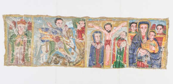 Ethiopian Church Painted Cloth Wall Hanging, 24" x 76"