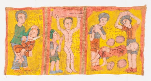 Ethiopian Church Painted Cloth Wall Hanging, 23" x 46"