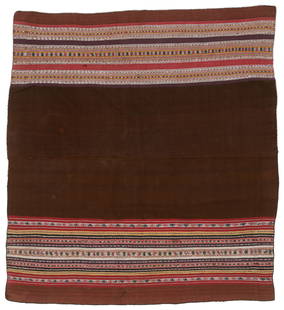 Woman's Aksu Matrimonial Dress, Prov. of Arque, Dep. of Cochabamba, Early to Mid 19th C.: Woman’s Aksu Matrimonial Dress, Province of Arque, Dept. of Cochabamba, Early to Mid-19th CenturyNatural dyes | 4'5" x 4'1" (135 x 124 cm)This extra-large ceremonial aksu is an outstanding example