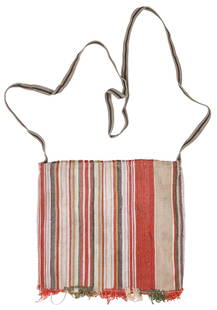 Jesuit Chuspa Coca Bag, Early 19th C.: Jesuit Chuspa Coca Bag, Early 19th C. Alpaca wool with natural dyes. Featuring multicolor fringe and geometric figures, dyed with plants, herbs, and cochineal. The strap is replaced, but all is