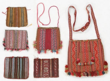 Group of Six Chuspa Coca Bags, 19th Century
