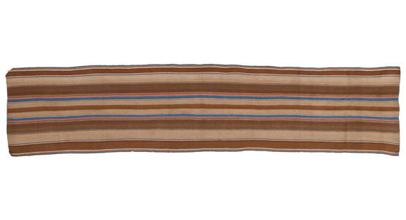 Aymara Ceremonial Scarf, Dept. of La Paz, 19th C.: Aymara Ceremonial Scarf, Dept. of La Paz, 19th C. Wool. A colorfully banded man’s ritual scarf worn while discharging civic duties. Finely dyed in home produced traditional colors on alpaca yarns.