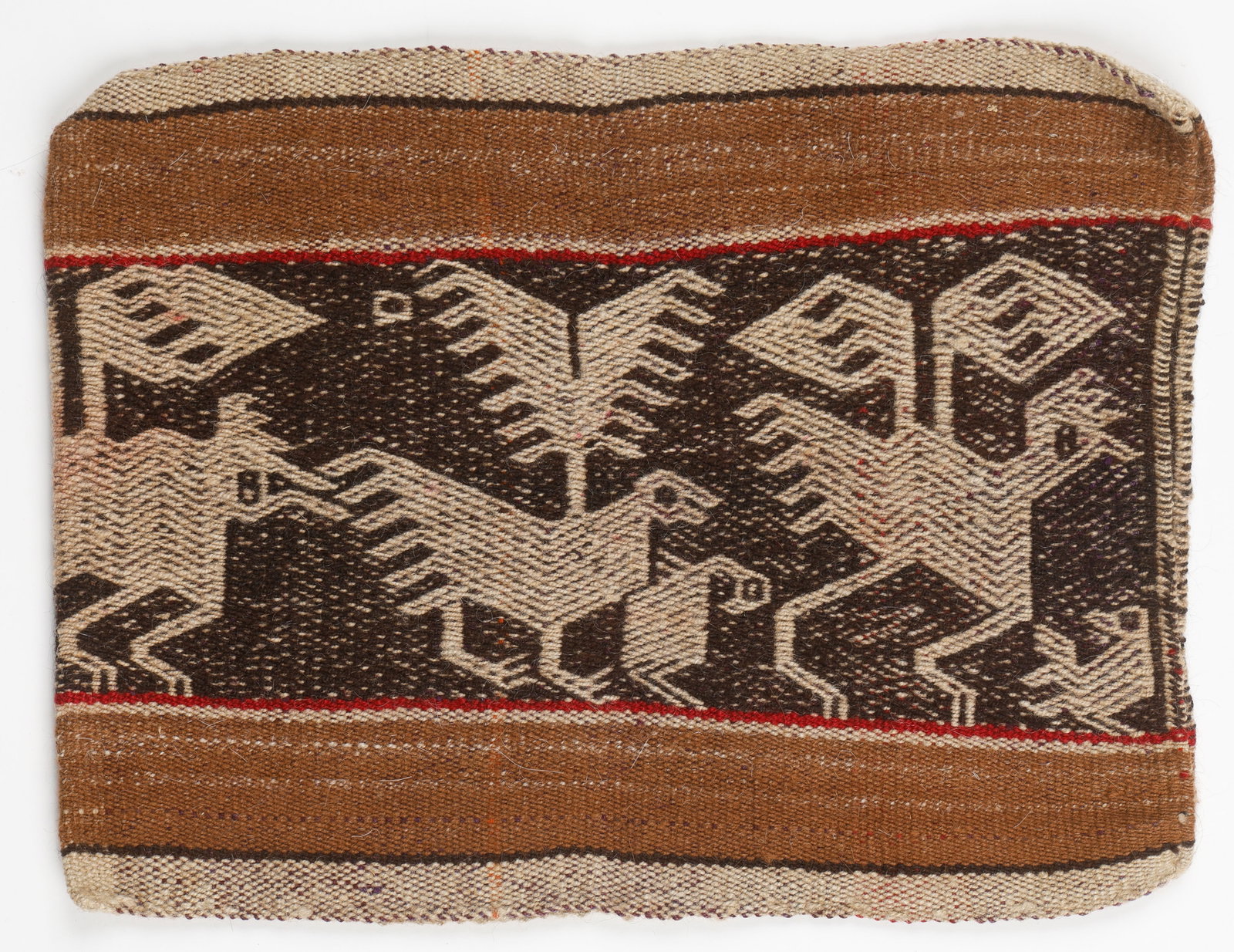 Jalqa Huayaca Grain Bag, Potolo, Dept. of Potosi, 20th C.: Jalqa Huayaca Grain Bag, Potolo, Dept. of Potosi, 20th C. Sheep wool in natural colors. The textiles woven in the region referred to as Potolo are among the most graphically expressive weavings in Bol