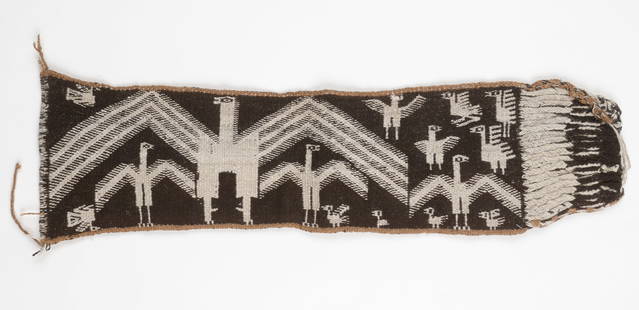 Woman's Chumpi Belt, Sacaca, Dept. of Potosi, 20th C.: Woman's Chumpi Belt, Sacaca, Dept. of Potosi, 20th C. Llama wool in natural colors. Double cloth. Depicts condor motifs. Provenance: consigned by a major figure who held these since acquiring them in