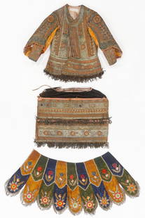South American Metal Thread Embroidered Dance Costume, Late 19th/Early 20th C.: South American Metal Thread Embroidered Dance Costume, Late 19th/Early 20th C. Heavily embroidered with metal threads, coiled metal fringe, velvet, cotton. Size: Jacket, 2'6'' x 2'0'' (76 x 61 cm).