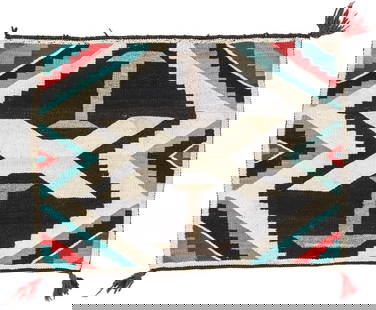 Navajo Single Saddle Blanket, 1950, 2'4'' x 3'0'': Navajo Single Saddle Blanket, 1950, 2'4'' x 3'0'' (71 x 91 cm). Wool.