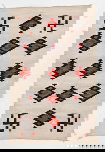 Navajo Rug with 'Whirling Log' Design, 1910-1930, 4'2'' x 6'8'': Navajo Rug with 'Whirling Log' Design, 1910-1930, 4'2'' x 6'8'' (127 x 203 cm). Wool.