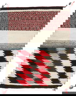 Navajo Single Saddle Blanket, 1950-1960, 2'9'' x 3'6'': Navajo Single Saddle Blanket, 1950-1960, 2'9'' x 3'6'' Wool. With plain and twill weaving in diamond motifs. Size: 2'9'' x 3'6'' (84 x 107 cm).