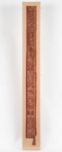 Particulalry Fine Pre-Columbian Mantle Border, Southern Chimu Empire: Particularly Fine Pre-Columbian Mantle BorderSouthern Chimu Empire, possibly Quismancu Federation (a smaller subject alliance), Central Coast, Peru, c. 1200–1400 CE. Alpaca tapestry. Ex-Private