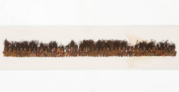 Nazca Knit Border, Nazca Valley, Peru, 100 BCE-200 CE.: Nazca Knit Border, Nazca Valley, Peru, 100 BCE-200 CE. This complete Nazca mantle border features 42 front-facing figures created using the unique and labor-intensive technique of single-needle
