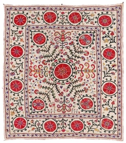 Fine Central Asian Suzani, Uzbekistan, 19th C., 6'10'' x 7'10''
