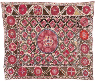 Fine Central Asian Suzani, Uzbekistan, 19th C., 5'8'' x 6'10''