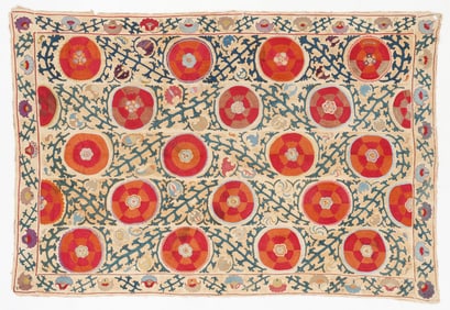 Central Asian Suzani, Uzbekistan, 19th C., Size: 5'2'' x 7'8''