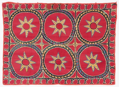 Pskent Suzani, Central Asia, Uzbekistan, 19th C., Size: 8'8'' x 6'3''