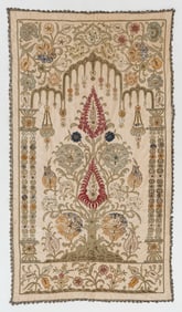 Ottoman Metal Thread Embroidered Silk Prayer Textile, 19th C.