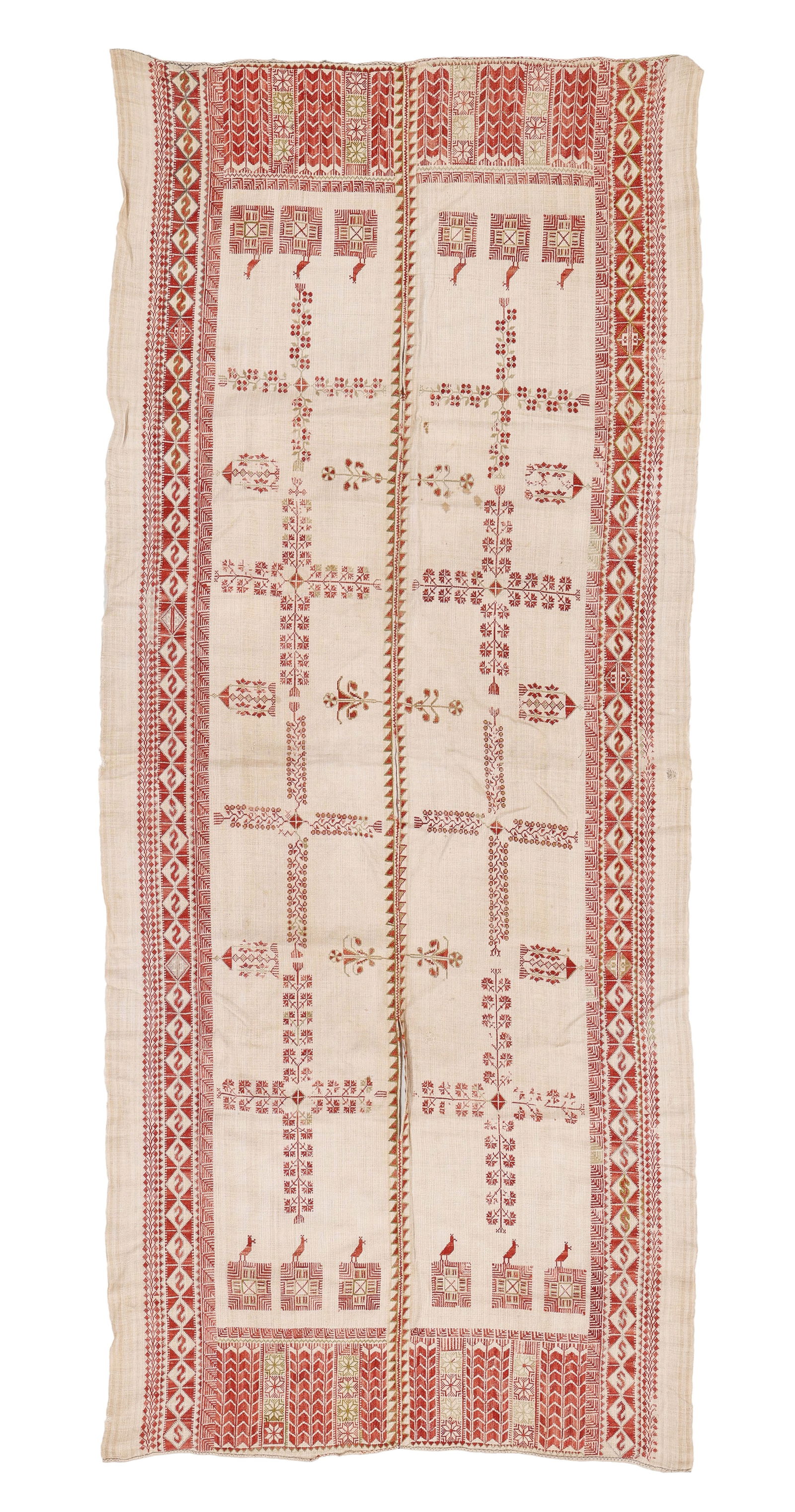 Silk Embroidered Linen Khirqa Veil, Ramallah, Palestine, Late 19th C. (1 of 3)