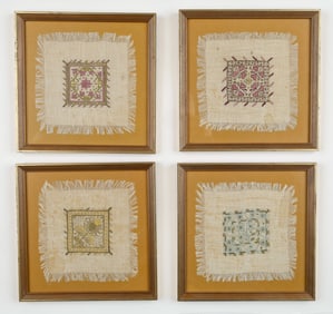 4 Framed Antique Greek Islands Embroideries